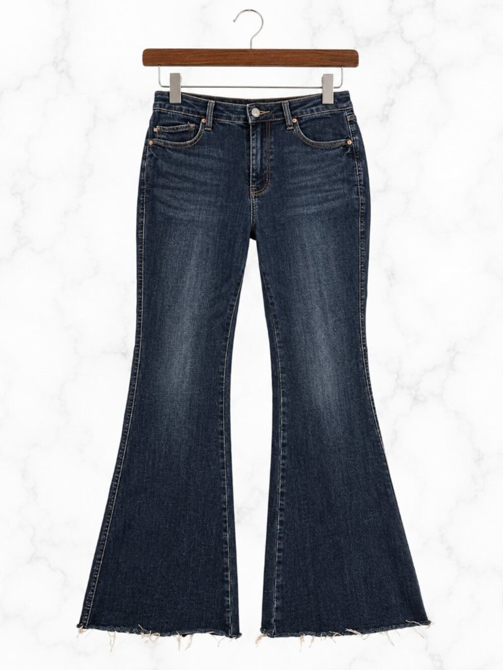 JUDY BLUE Dark Wash Tummy Control Flare Jeans High Rise Booty Lift Raw Hem